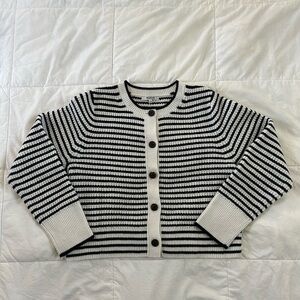 Madewell Waffle-Knit Wool Cardigan in Stripe